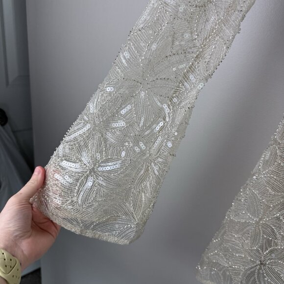 Sau Lee Odessa Beaded Mini Dress Long Sleeve Sequin Bridal Party Size 6 Nude - Picture 6 of 11